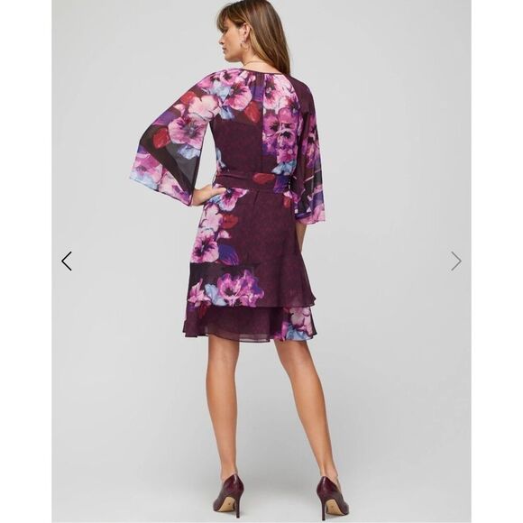 WHBM 3/4 Bell Sleeve Ruffle Kimono Inspired Floral Dress XS - Picture 3 of 9